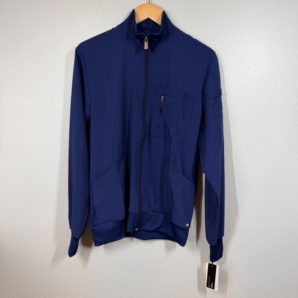Infinity Scrub Jacket Women Small Navy CK305A Zip Up Mock Neck Odor Protection